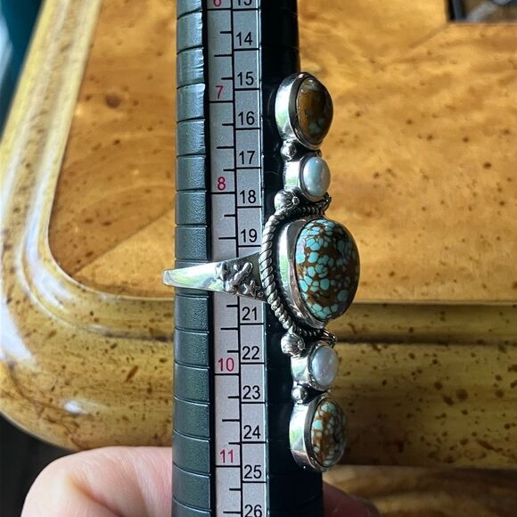 Royston Blue Horizon Turquoise Pearl Sterling Silver Ring Size 9 - Picture 7 of 8